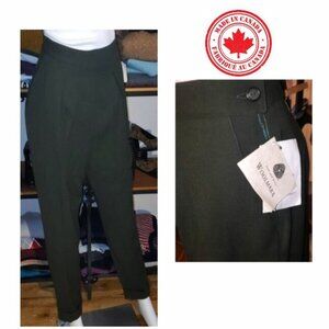 green wool high rise pleated  pants edium -MADE IN CANADA